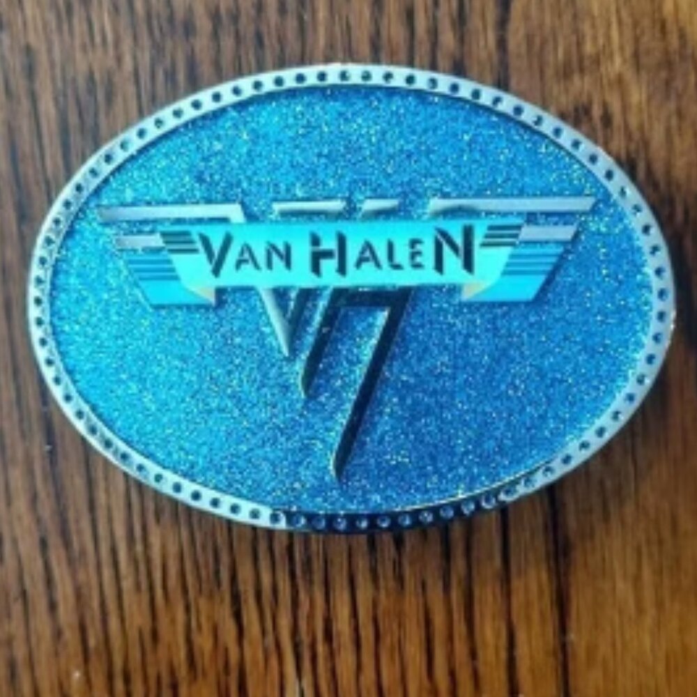 VAN HALEN Blue Glitter Belt Buckle   NEW